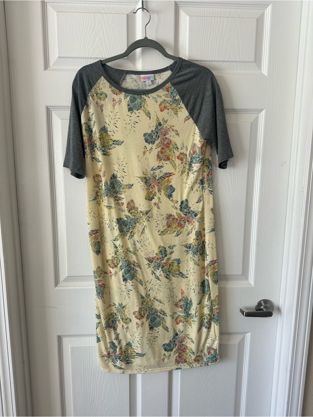 Women's Floral Raglan Short-Sleeve Dress in Cream and Gray LuLaRoe Julia